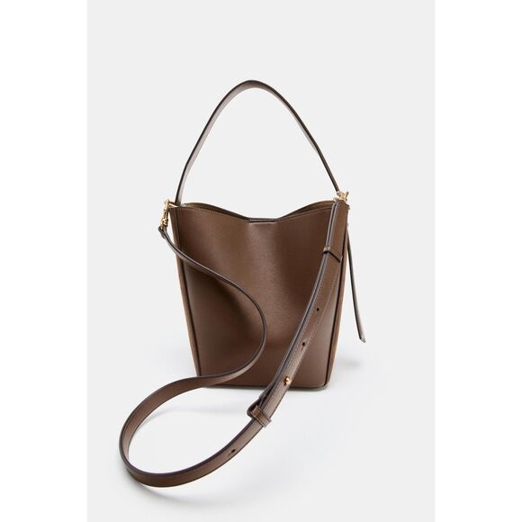 ZARA Brown Faux Leather Combination Bucket Bag - Picture 4 of 12